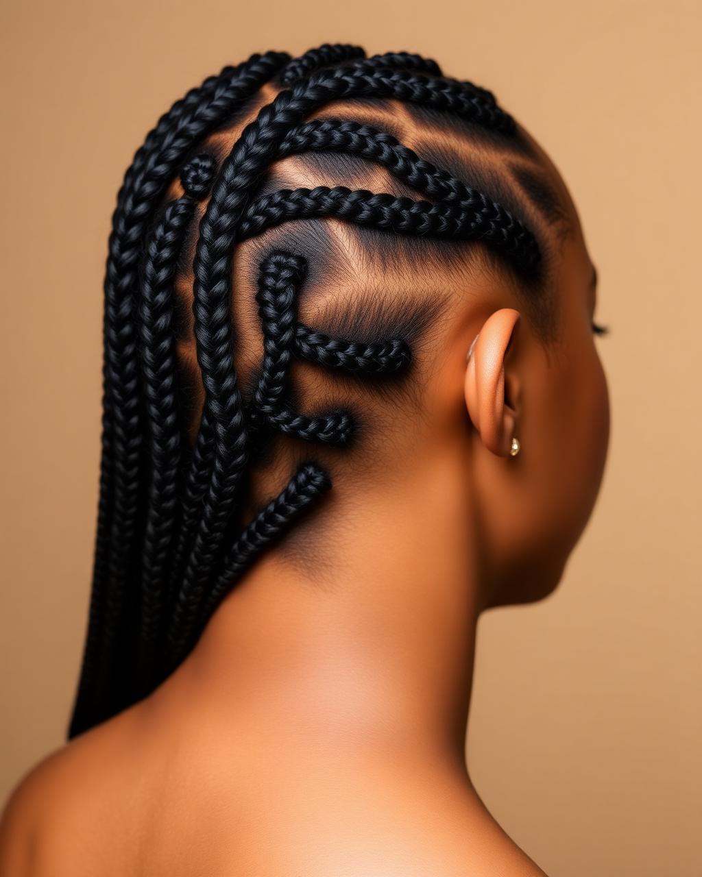 Feed-in cornrows with clean parting detail